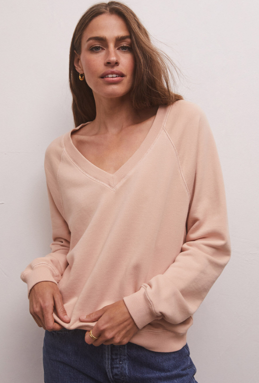 Kali V-neck Sweatshirt - Soft Pink - Sm