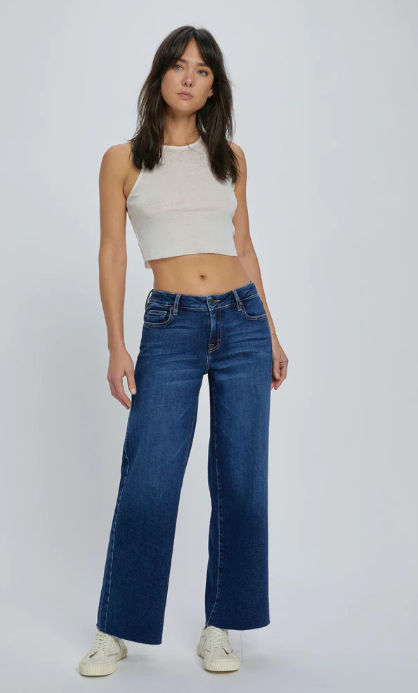 NORI DARK WASH CLEAN MID RISE WIDE LEG