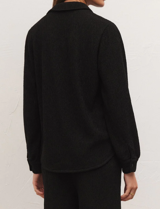 Lyrical Crinkle Knit Shirt - Black - Xs