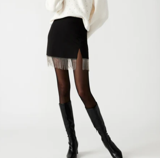 Cam Skirt W Fringe - Blk