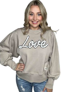 Chenille Love Pullover - Tan - Sm