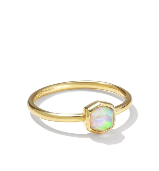 Davie Band Ring 18K Gold Vermeil White Kyocera Opal 9