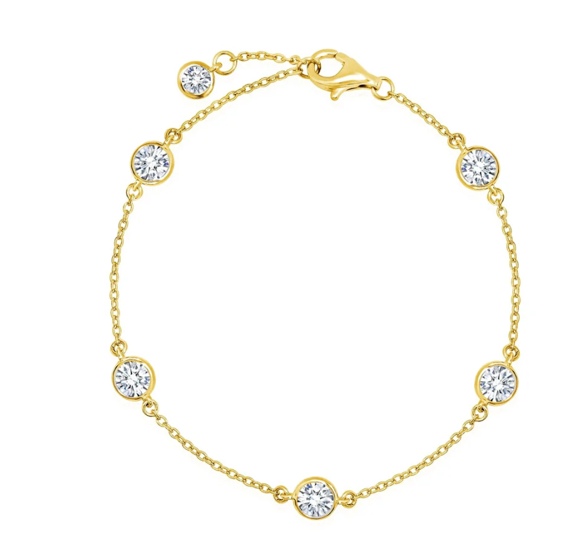 Bezel Set Station Bracelet Finished In Yellow Gold