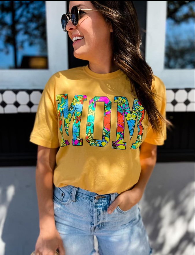 Floral Mom Tee- Citrus - L