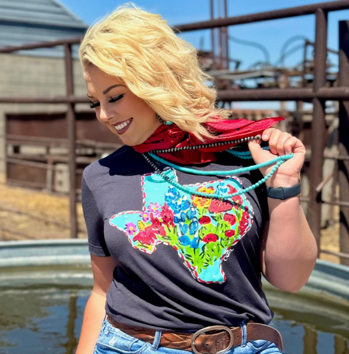 Bluebonnet Texas Tee- Dark Grey - S