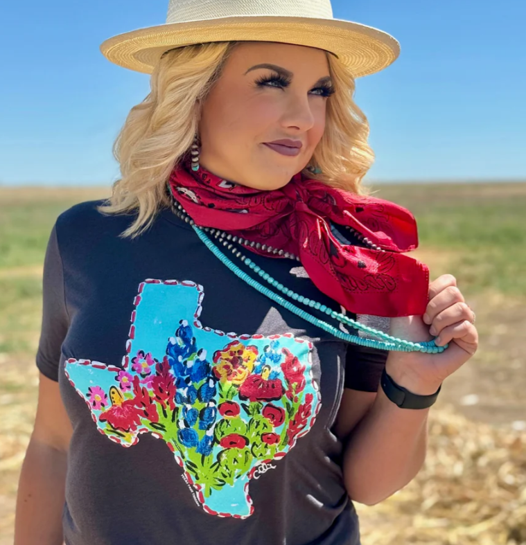Bluebonnet Texas Tee- Dark Grey