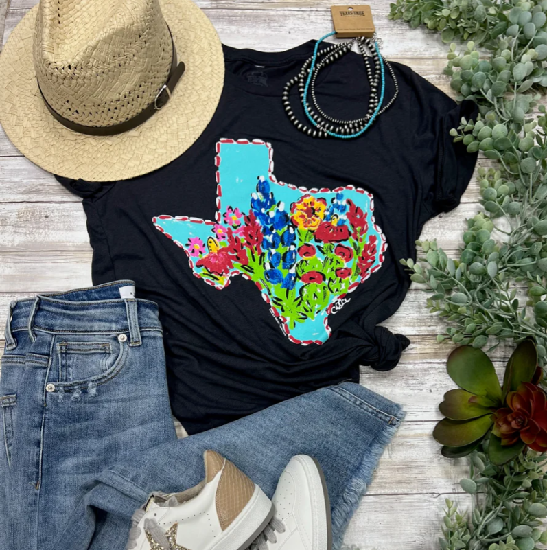 Bluebonnet Texas Tee- Dark Grey