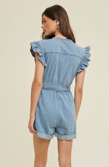 Daisy Ruffle Romper- Denim - S