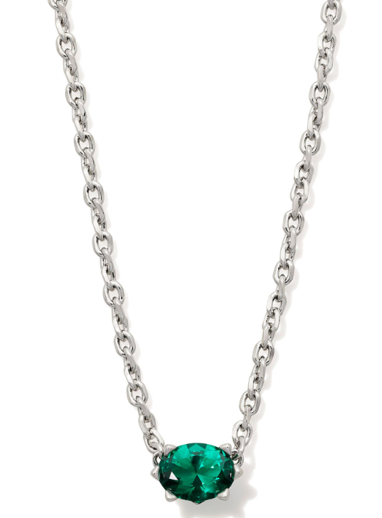 Cailin Crystal Pendant Necklace Silver Green Crystal