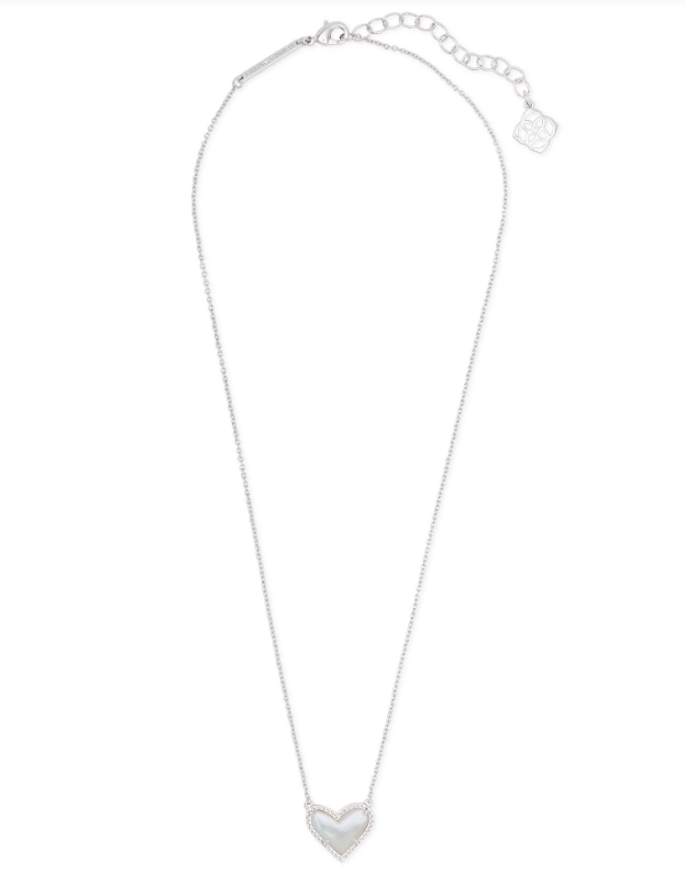 ARI HEART SHORT PENDANT RHOD IVORY MOP