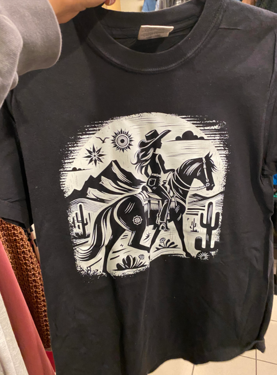 Cowgirl Mural Tee on Blk - Xlg
