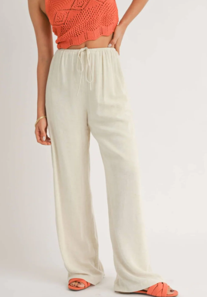 Dune Tied Waist Wide Leg Pant- Natural - Xs