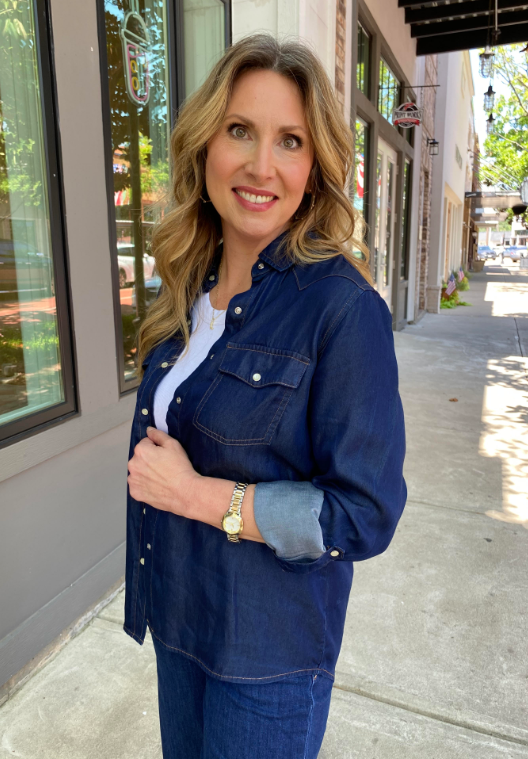 Star Button Top - D. Denim - Sm