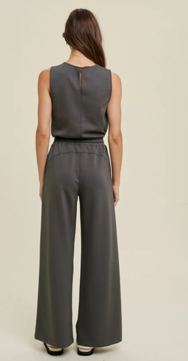 Wide Leg Scuba Jumpsuit- Charcoal