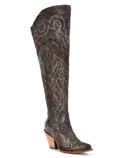 Ld Brn-Slv Met. Leather Emb & Scrunch Tall Boot - 9