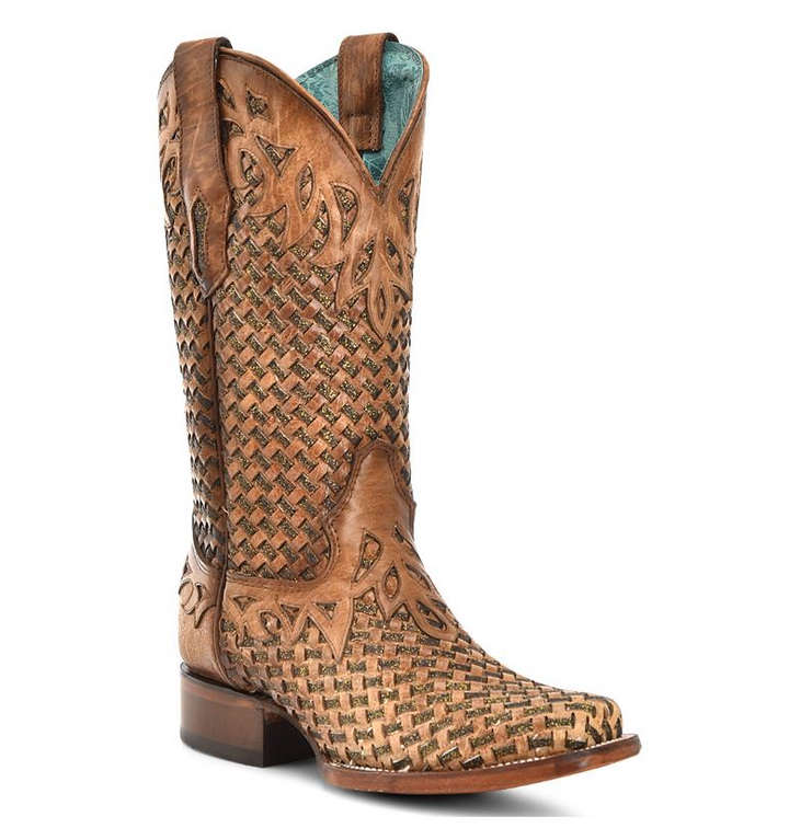 Ld Sand Glitter Woven & Overlay Sq Toe Boot - 9