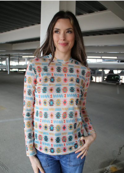 Spring Aztec Mesh Top - L