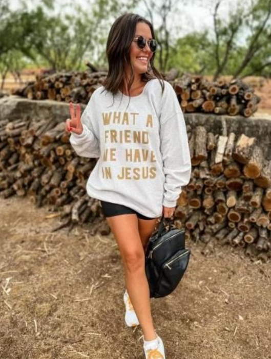 Friend in Jesus Sweatshirt- Ash Grey - L
