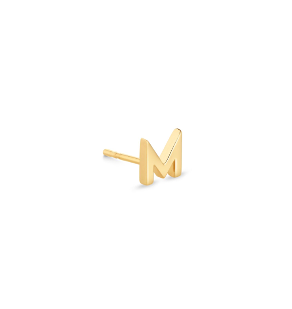 Letter M Stud Ear 18K Gold Vermeil