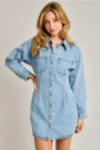 Gia Button Dress - Denim