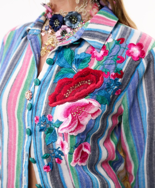 Miss June Shirt- Blue/White - S