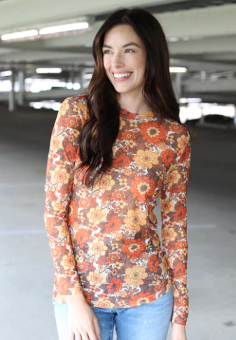 Retro Floral Mesh Top - L