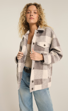 Preston Knit Plaid Jacket- Slate Grey - Xs