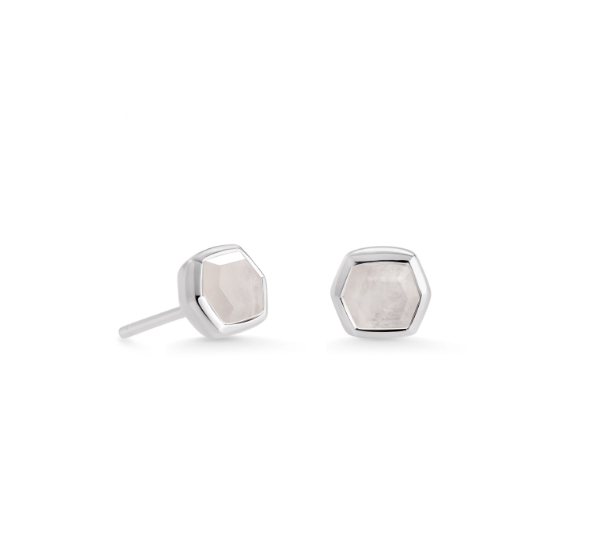 Davie Stud Earrings Sterling Silver Rainbow Moonstone