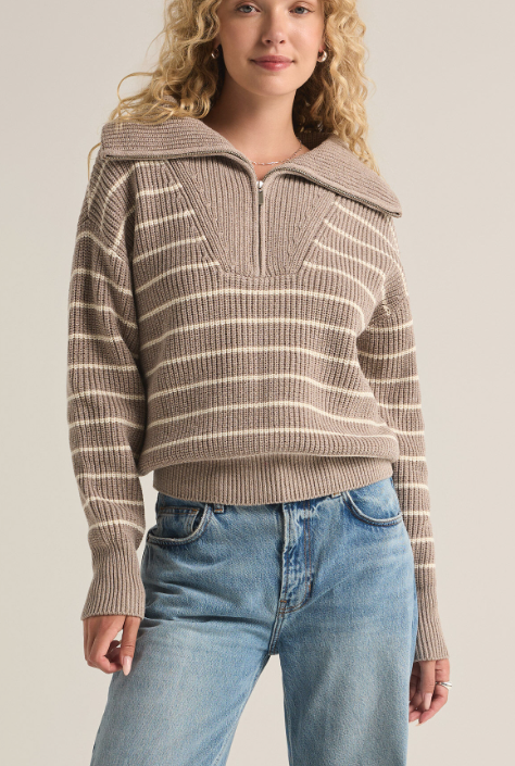 Villa Half Zip Sweater Heather - Taupe - Lg