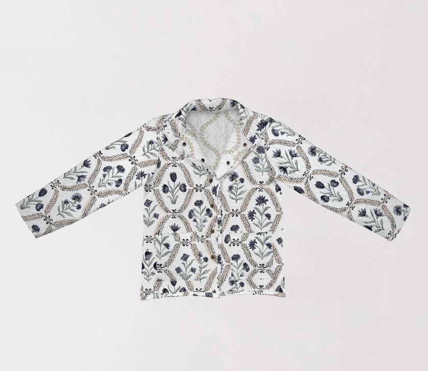 Charlotte in White/Navy Quilted Snap Jacket - Lg