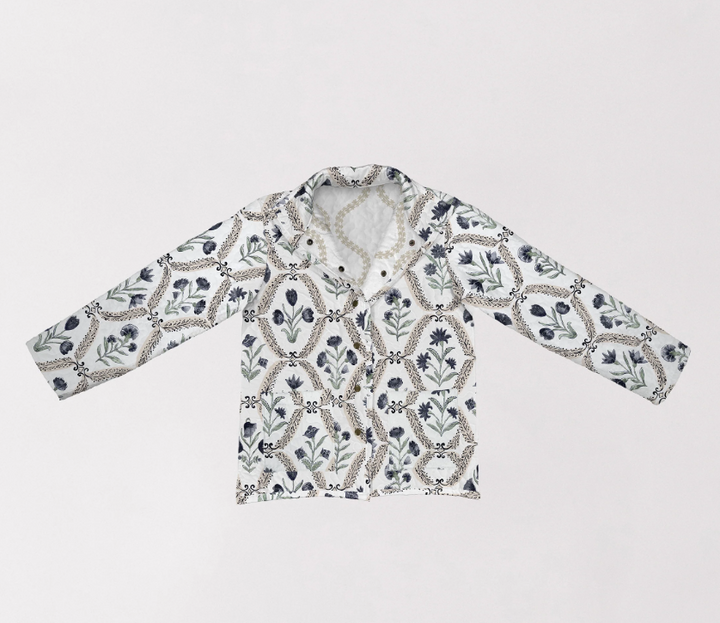 Charlotte in White/Navy Quilted Snap Jacket - Sm