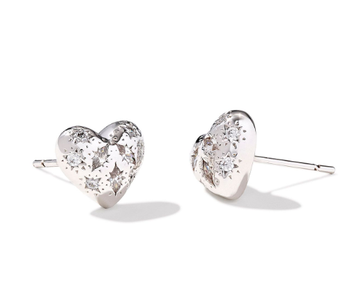 Holland Heart Stud Earrings Silver White Crystal