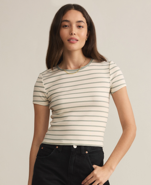 Saxton Striped Tee- Sage Green - S