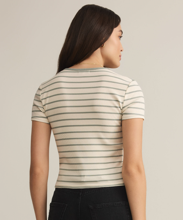 Saxton Striped Tee- Sage Green