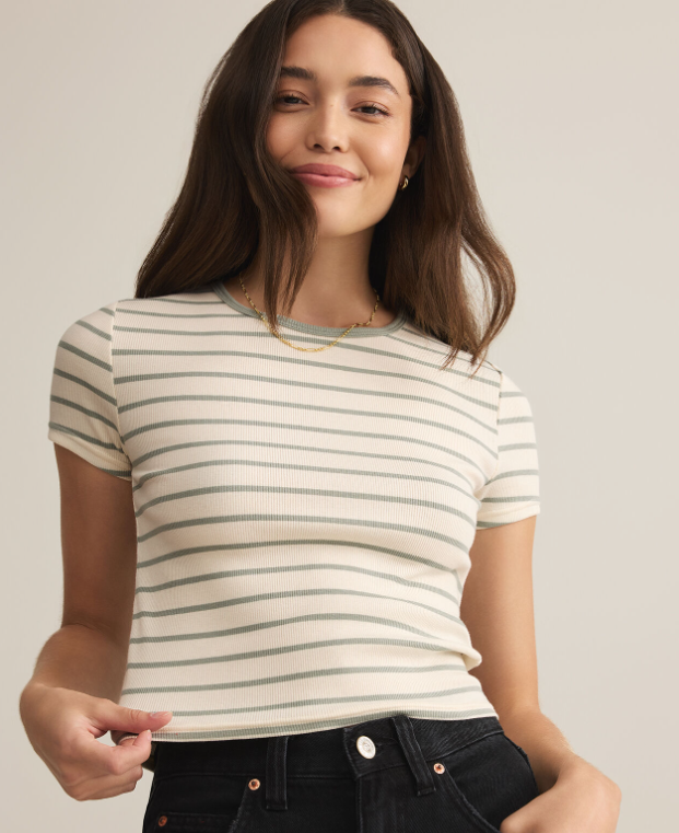 Saxton Striped Tee- Sage Green