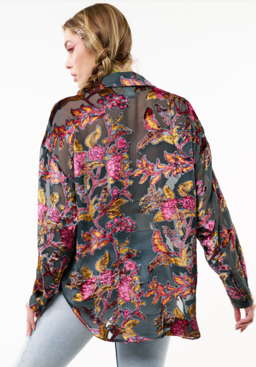 Holiday Jewels Blouse- Charcoal