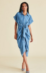 Tori Tie Front Midi Dress - Chambray - 6