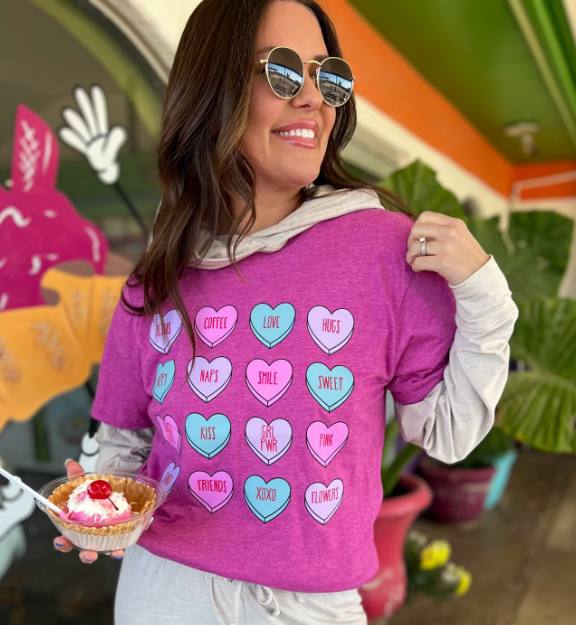Hearts Convo Tee- Pink - M