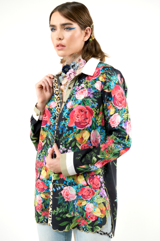 Zinnia Shirt- Black Floral - S