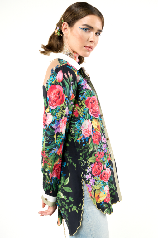 Zinnia Shirt- Black Floral - S