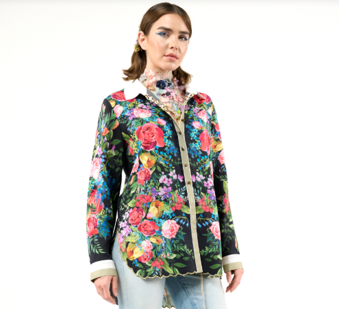 Zinnia Shirt- Black Floral - L