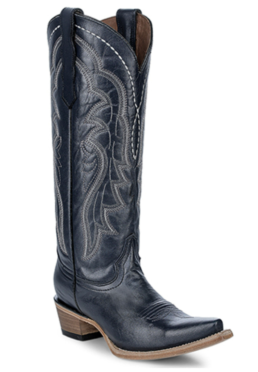 Ld Blue Embroidery Snip Toe Boot - 9