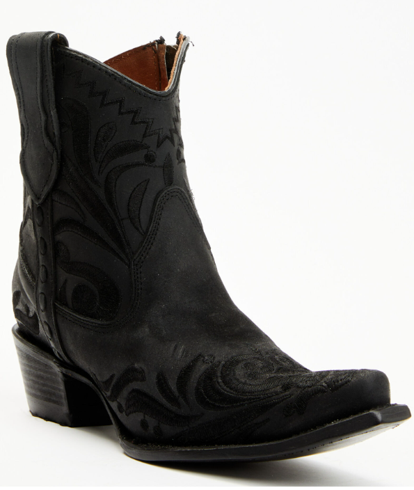 Ld Black Embroidery Ankle Boot Snip Toe - 7