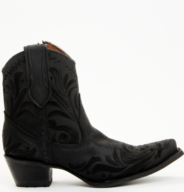 Ld Black Embroidery Ankle Boot Snip Toe