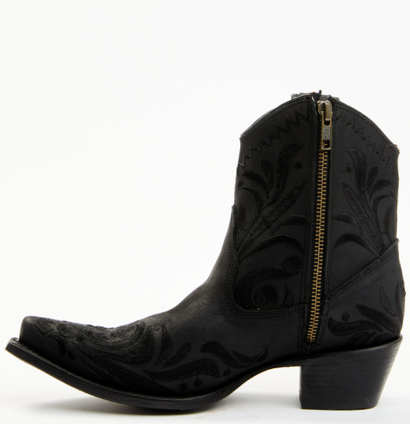 Ld Black Embroidery Ankle Boot Snip Toe