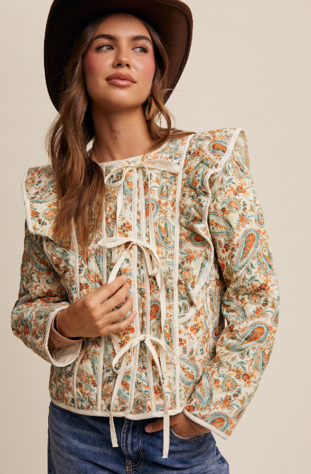 Solana Paisley Quilted Jacket - Cream - Lg