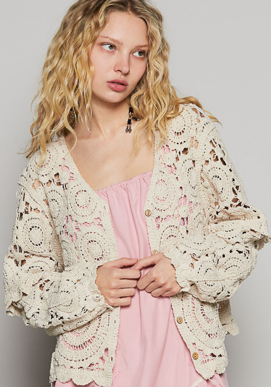 Alette Crochet Cardigan - Natural - One Size