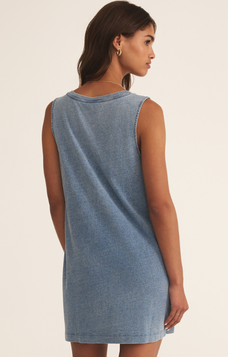 Sloane V-Neck Knit Denim Dress - Medium Indigo - Xs