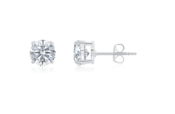 April Birthstone Stud Earrings in Platinum Finish