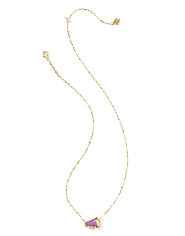Cheer Short Pendant Necklace Gold Purple Mother Of Pearl